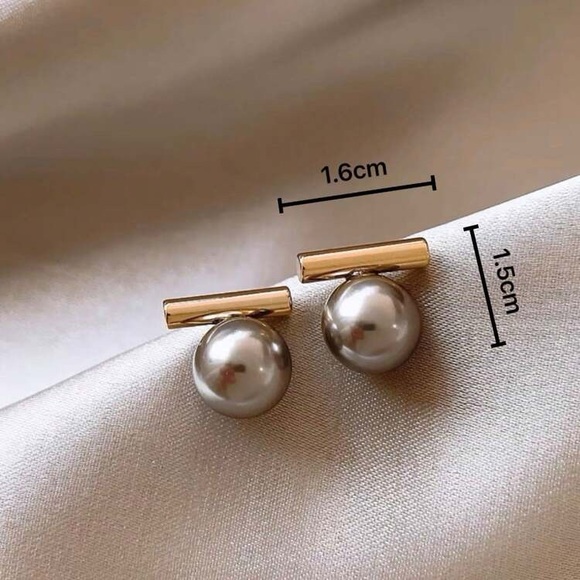 1pair Copper Imitation Pearl Grey Color Women's Light Luxury Elegant Versatile - Picture 4 of 13